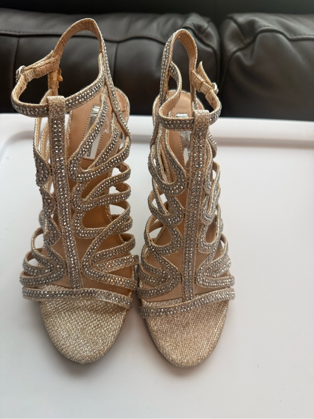 INC International Concepts Gold Crystal Strappy High Heel Sandals